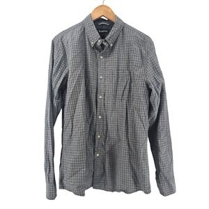 Betabrand Button Front Shirt Mens Large Gray 0568-GSW Plaid Organic Cotton Hemp